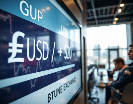 GBP/USD exchange rate chart on a trading floor screen