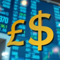 British Pound and US Dollar symbols on a financial market display board