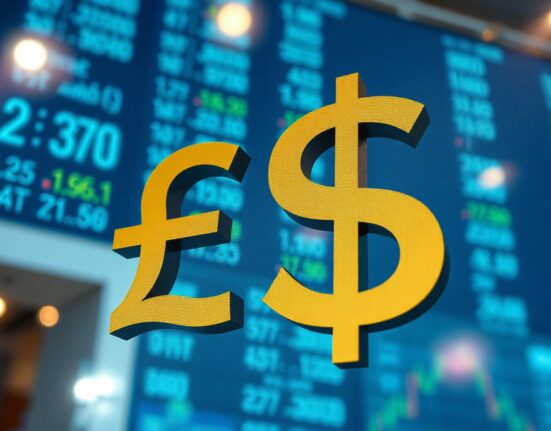 British Pound and US Dollar symbols on a financial market display board