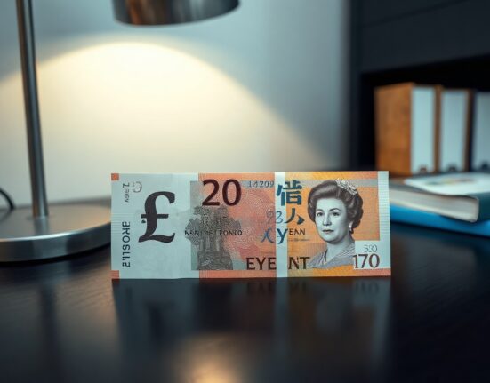 British Pound and Japanese Yen banknotes on a desk representing GBP/JPY forex market analysis.