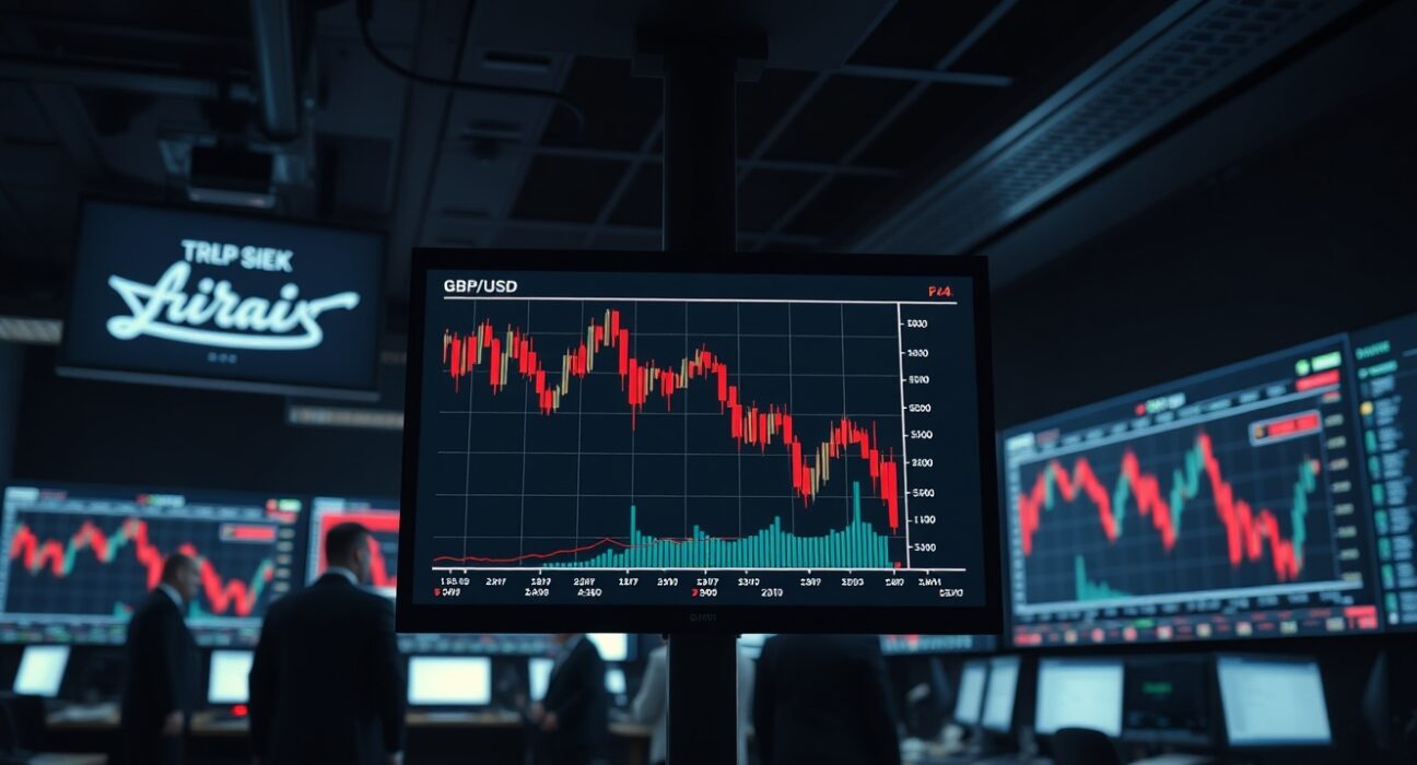 Forex trading screens show GBP/USD decline amid geopolitical tensions over Hormuz attacks
