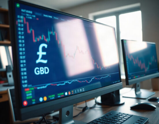 GBP/USD currency chart on a trading monitor, symbolizing the pound's movement ahead of US PCE data