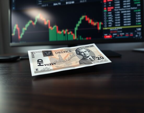 British pound note on a trading desk with a forex chart, reflecting a neutral market outlook.