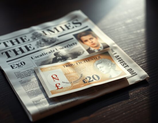 British Pound banknote on a newspaper about UK political uncertainty