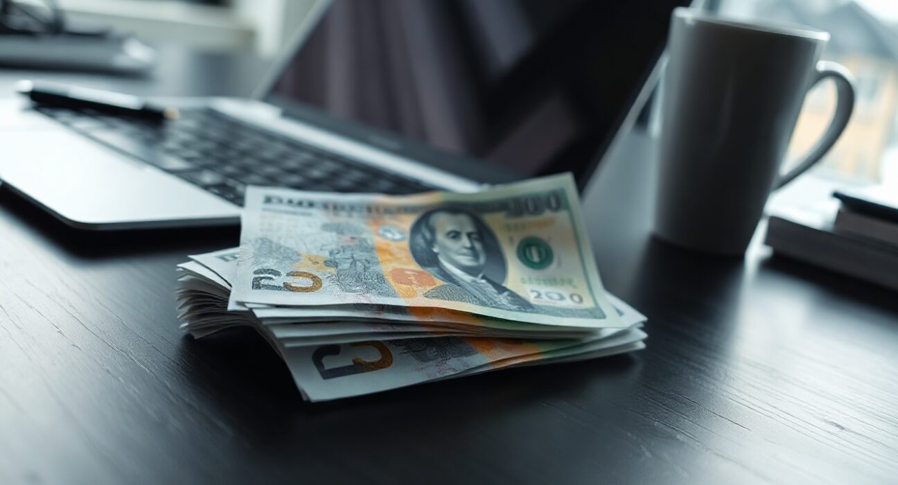 British Pound and US dollar banknotes on a desk, representing currency exchange rate movements.