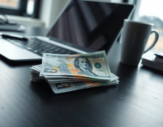 British Pound and US dollar banknotes on a desk, representing currency exchange rate movements.