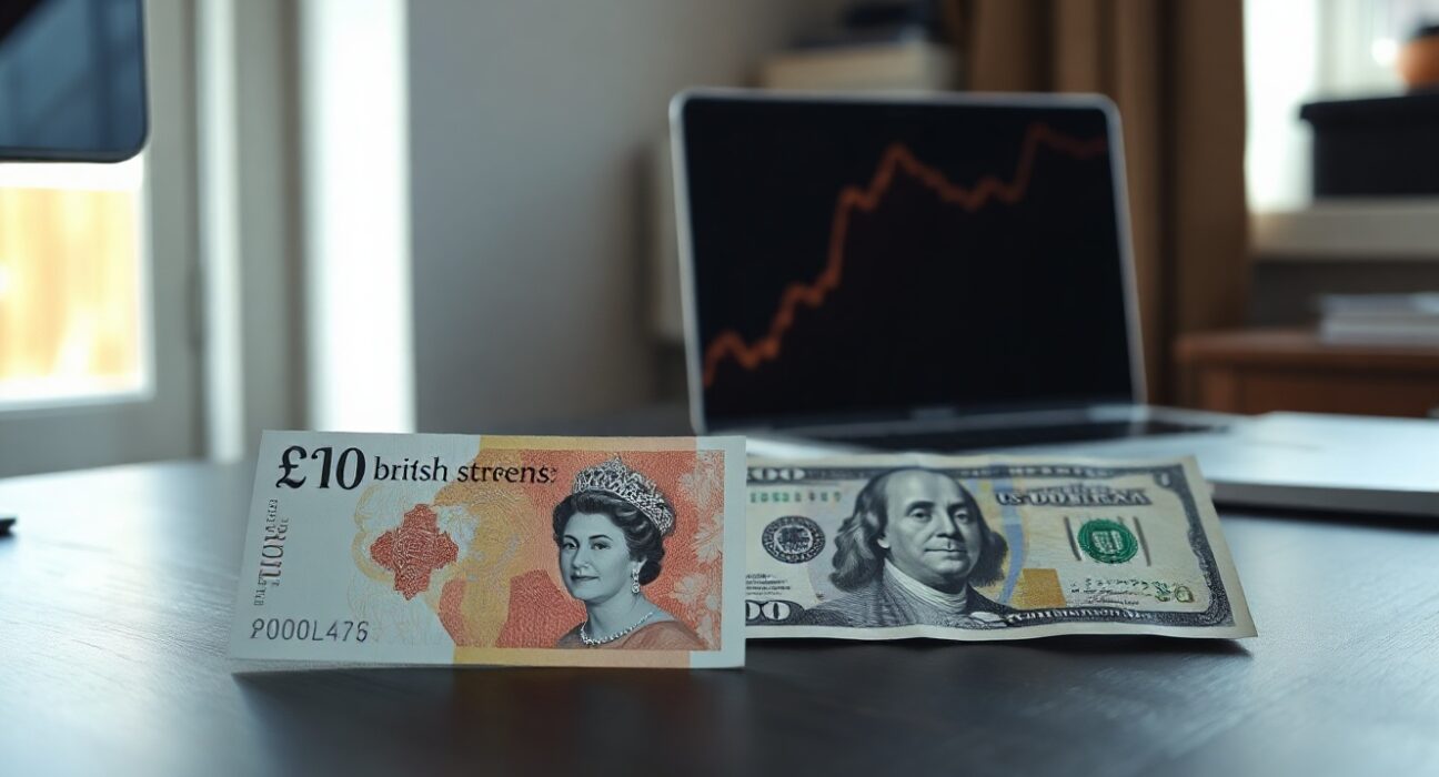 British Pound and US Dollar banknotes with an upward trend chart symbolizing currency gains.