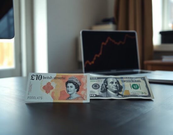 British Pound and US Dollar banknotes with an upward trend chart symbolizing currency gains.