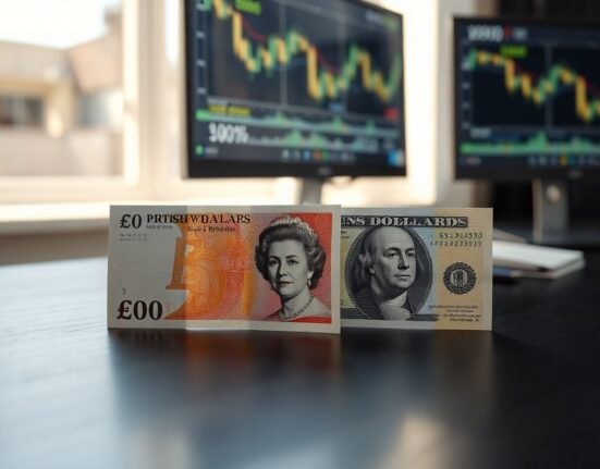 British Pound and US Dollar banknotes on a dark surface, representing currency market movement driven by geopolitical news.