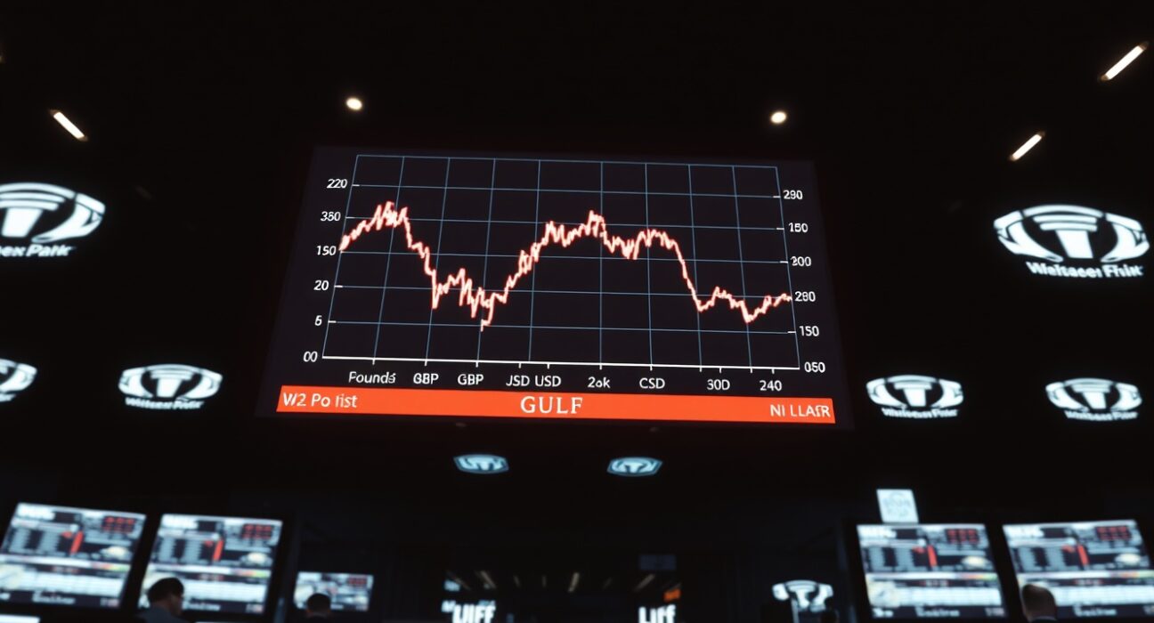 Trading screen showing GBP/USD decline amid Gulf War risk