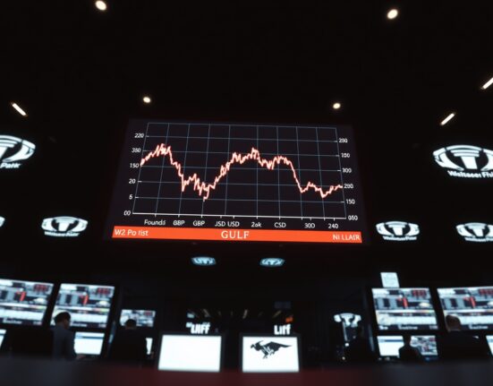Trading screen showing GBP/USD decline amid Gulf War risk