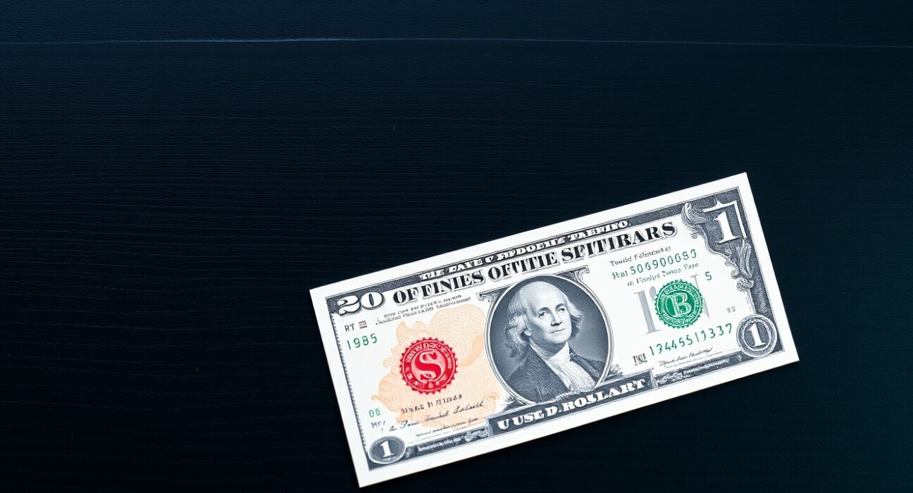 British Pound and US Dollar banknotes on desk, Pound angled down symbolizing decline