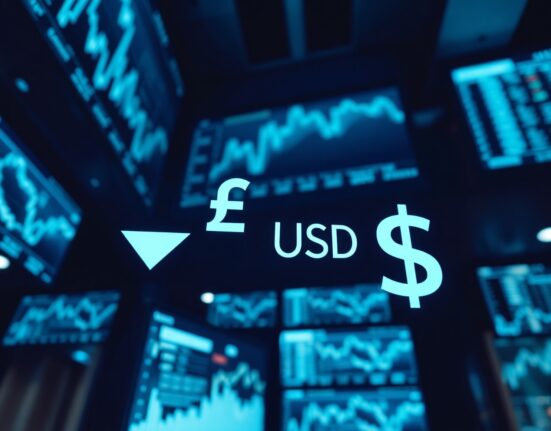 GBP/USD currency pair on trading screen showing Pound falling and Dollar rising
