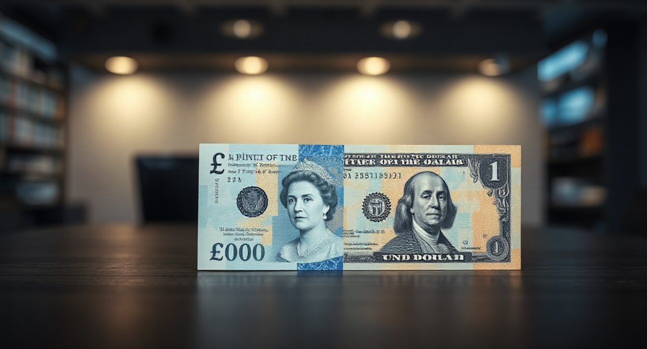British Pound and US Dollar banknotes on a desk representing forex market movements