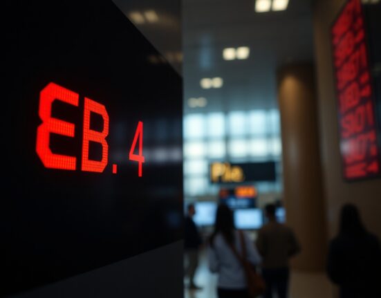 Digital currency exchange board showing GBP/USD rate in red on a trading floor