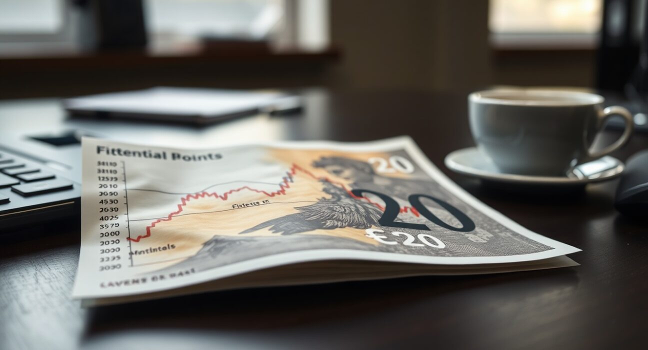 British pound note and financial chart showing downward trend representing inflation slowdown