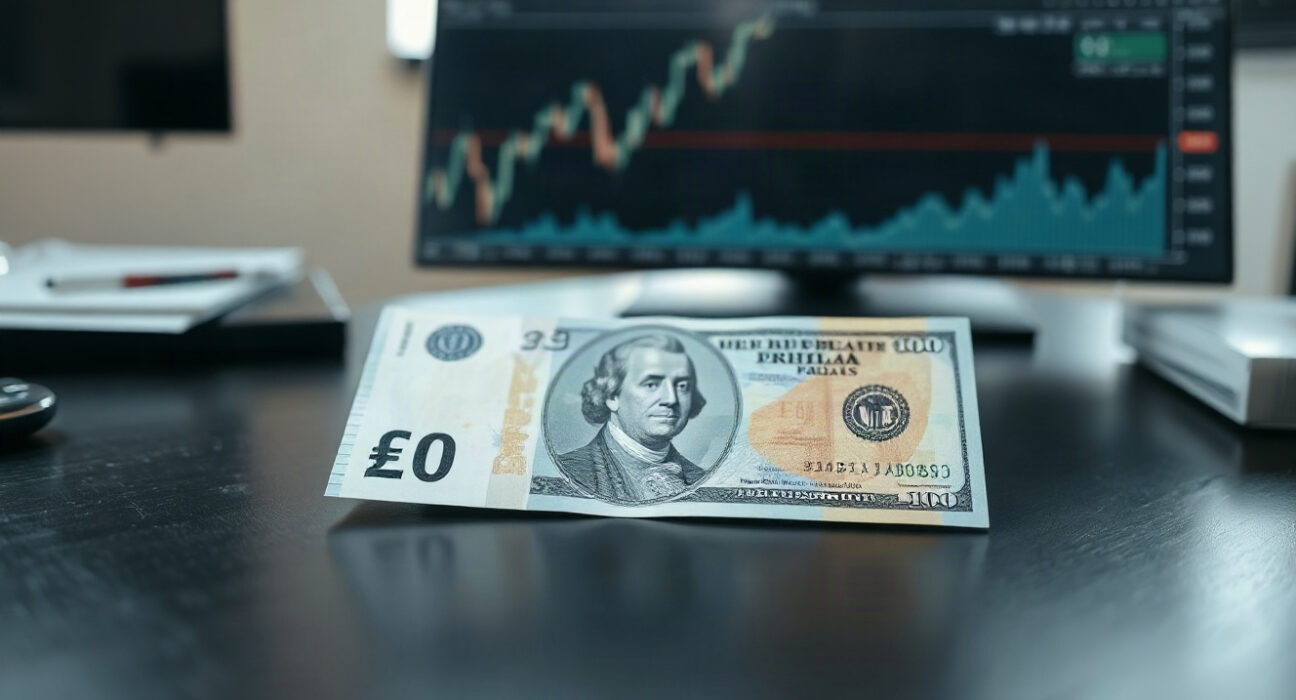 British Pound and US Dollar banknotes with an upward chart in background, representing GBP/USD upside bias