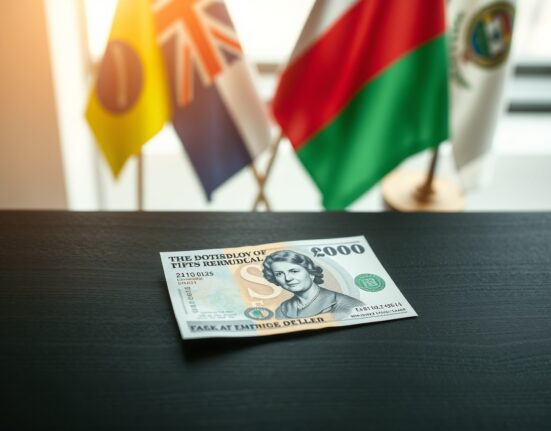 British pound and US dollar banknotes on a dark surface, representing currency market reaction to geopolitical news.