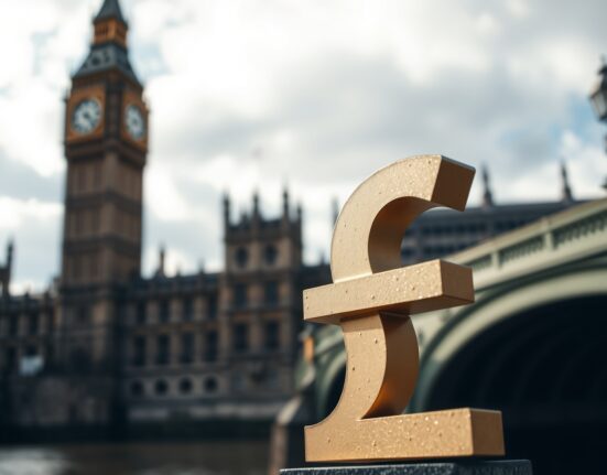 British Pound symbol with Houses of Parliament in background representing UK political risk