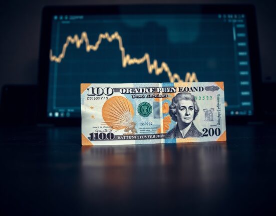 British Pound and US Dollar banknotes on desk with chart background, representing forex analysis.