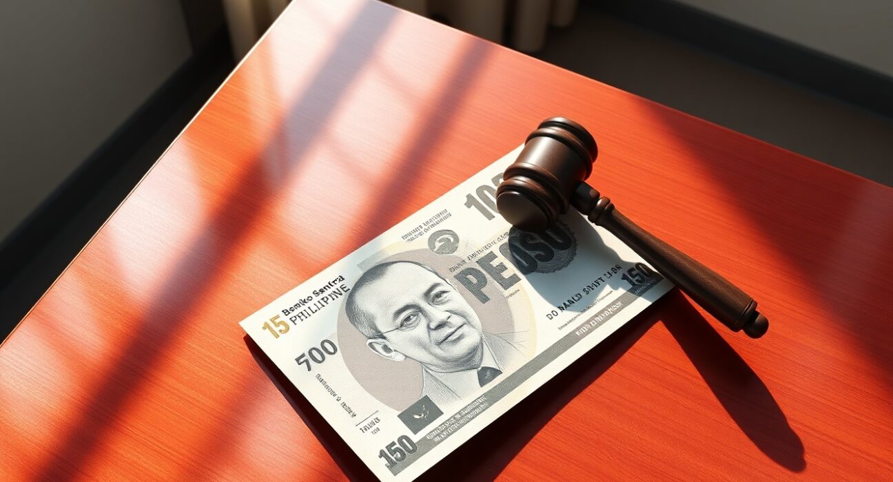 Philippine peso banknote with gavel symbolizing BSP tightening bias supporting PHP currency