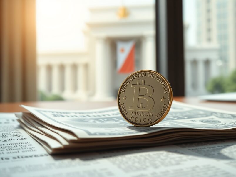 Philippine peso coin and US dollar bill on financial newspaper representing BSP tightening and currency support analysis by OCBC