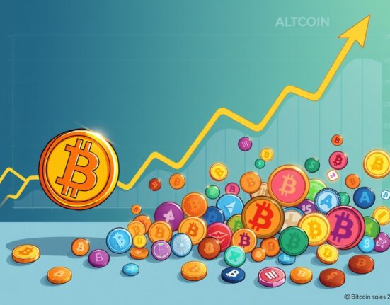 Cartoon showing BTC dominance decreasing as altcoins rise, signaling a potential shift in the crypto market.