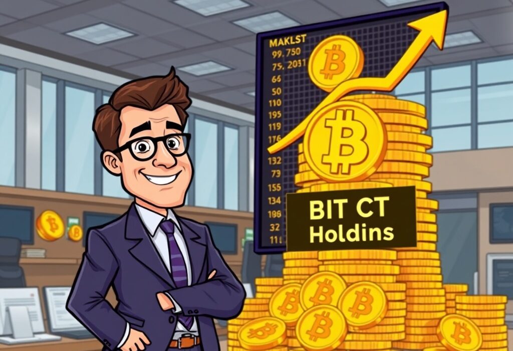 A cartoon illustration depicting a significant increase in BTC ETF holdings, symbolizing Jane Street's major investment in Bitcoin.