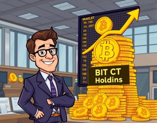 A cartoon illustration depicting a significant increase in BTC ETF holdings, symbolizing Jane Street's major investment in Bitcoin.