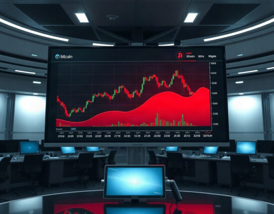 Trading screen showing Bitcoin, Ethereum, and Ripple price charts with overbought indicators