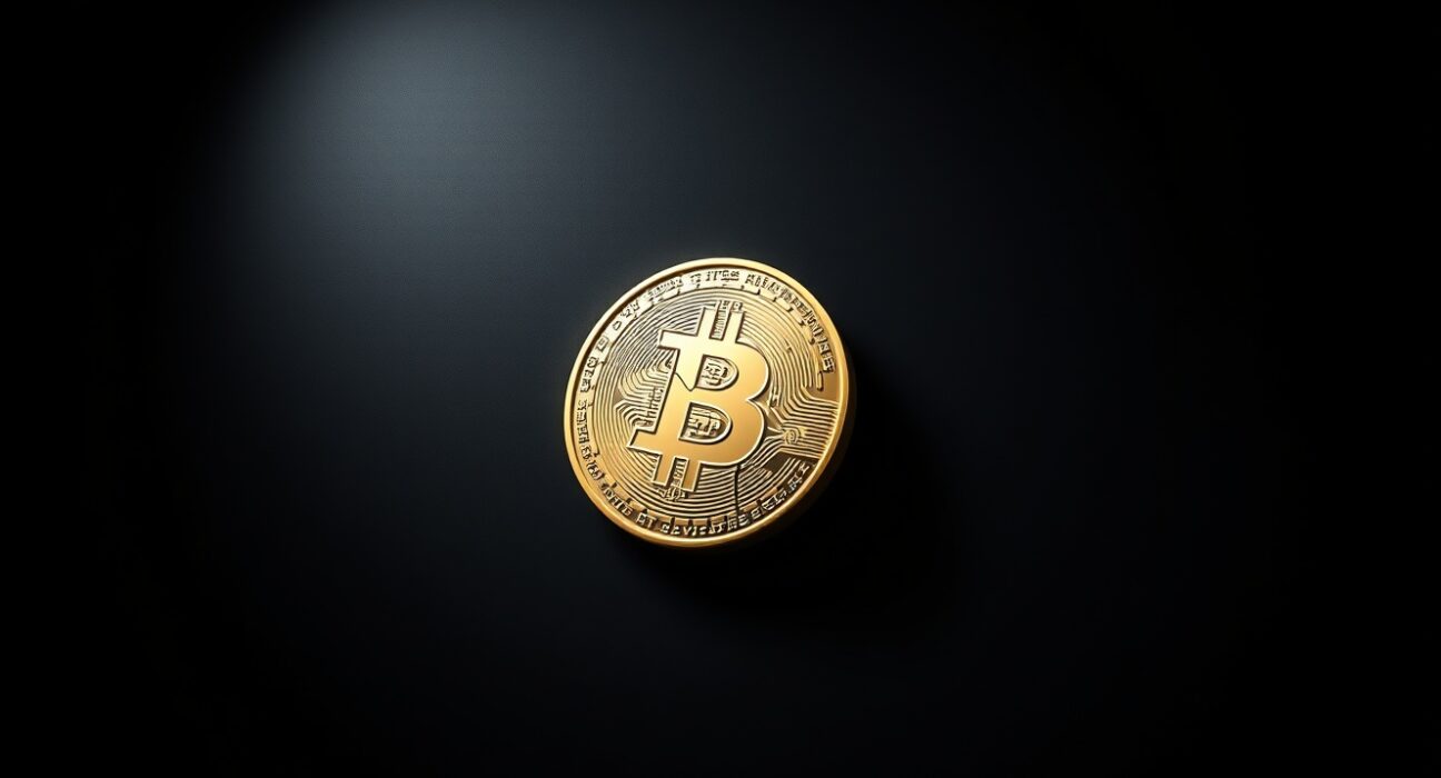 Bitcoin price drop: A cracked Bitcoin coin on a dark background, symbolizing the BTC falls below $75,000 market event.