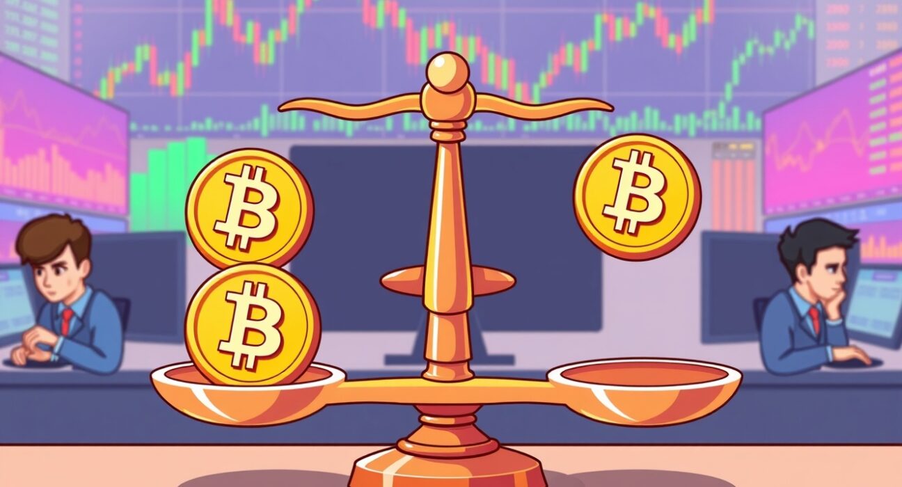 BTC perpetual futures market sentiment balance scale showing trader positions
