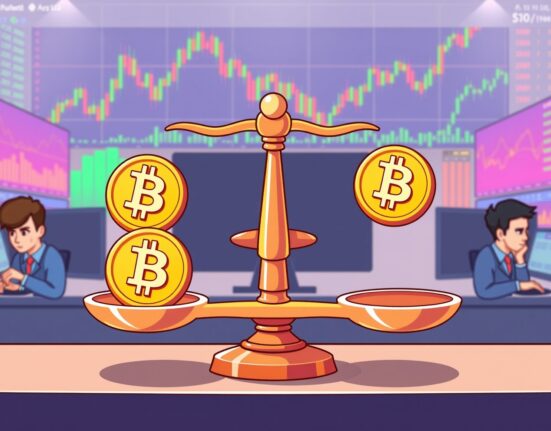 BTC perpetual futures market sentiment balance scale showing trader positions