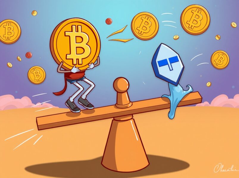 BTC price correlation visualized through Tether exchange flow movements in cryptocurrency market