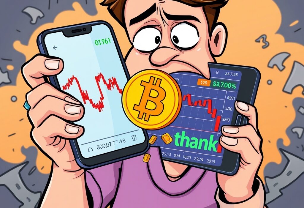 Cartoon showing a significant BTC price drop, symbolizing market volatility and investor concern.