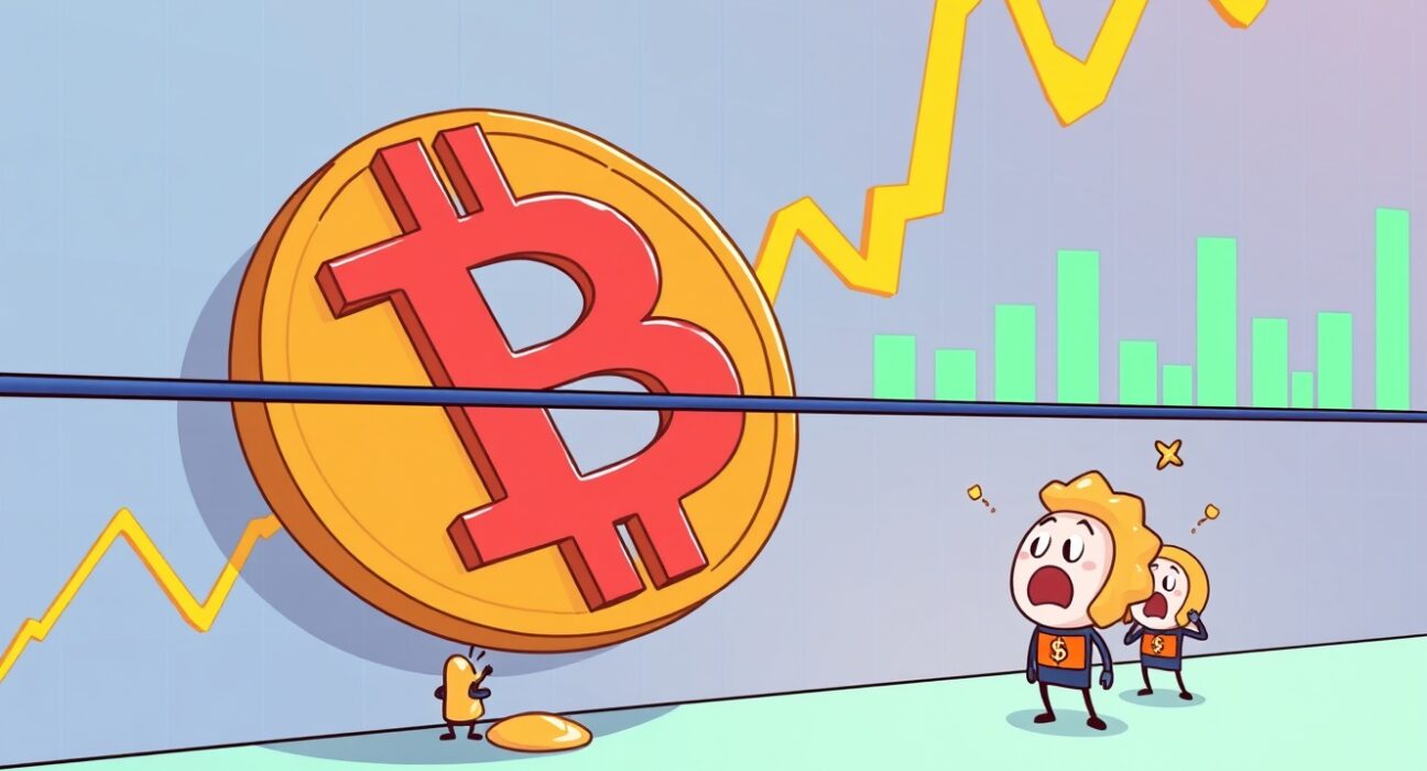 Cartoon illustration of a Bitcoin coin falling, symbolizing the recent BTC price drop and market uncertainty.