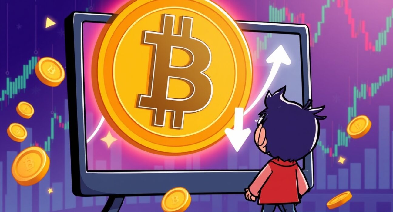 BTC price drop illustrated with falling Bitcoin coins and downward charts