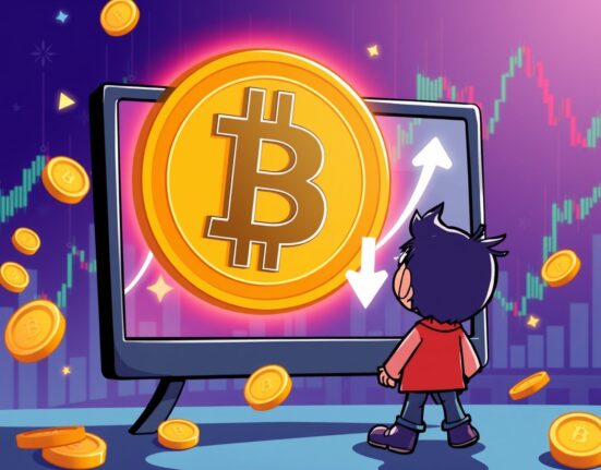 BTC price drop illustrated with falling Bitcoin coins and downward charts