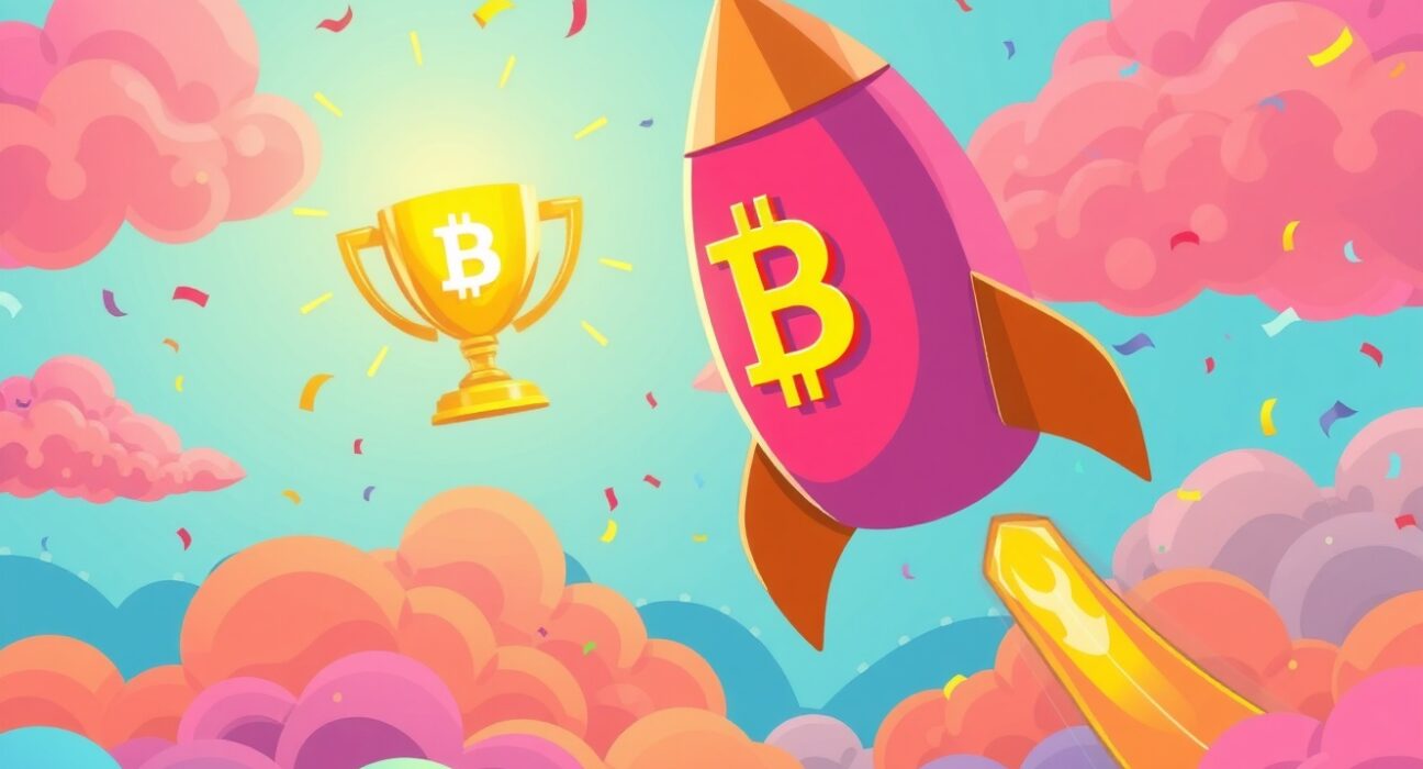 Bitcoin rocket celebrating BTC price surge above $104,000 milestone