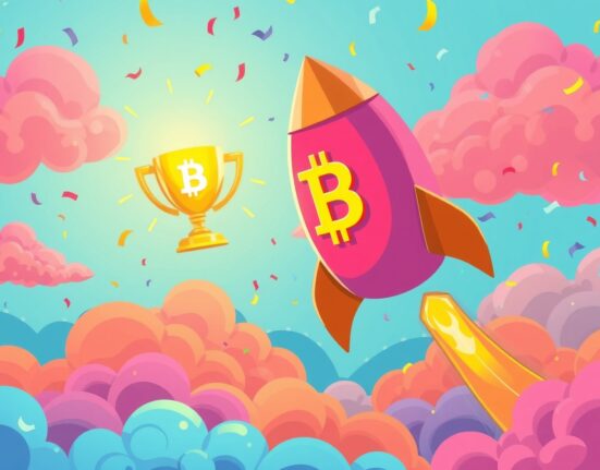 Bitcoin rocket celebrating BTC price surge above $104,000 milestone