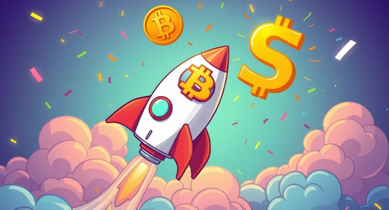 Bitcoin rocket celebrating incredible BTC price surge above $95,000 milestone