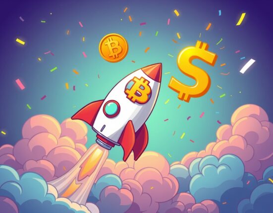 Bitcoin rocket celebrating incredible BTC price surge above $95,000 milestone
