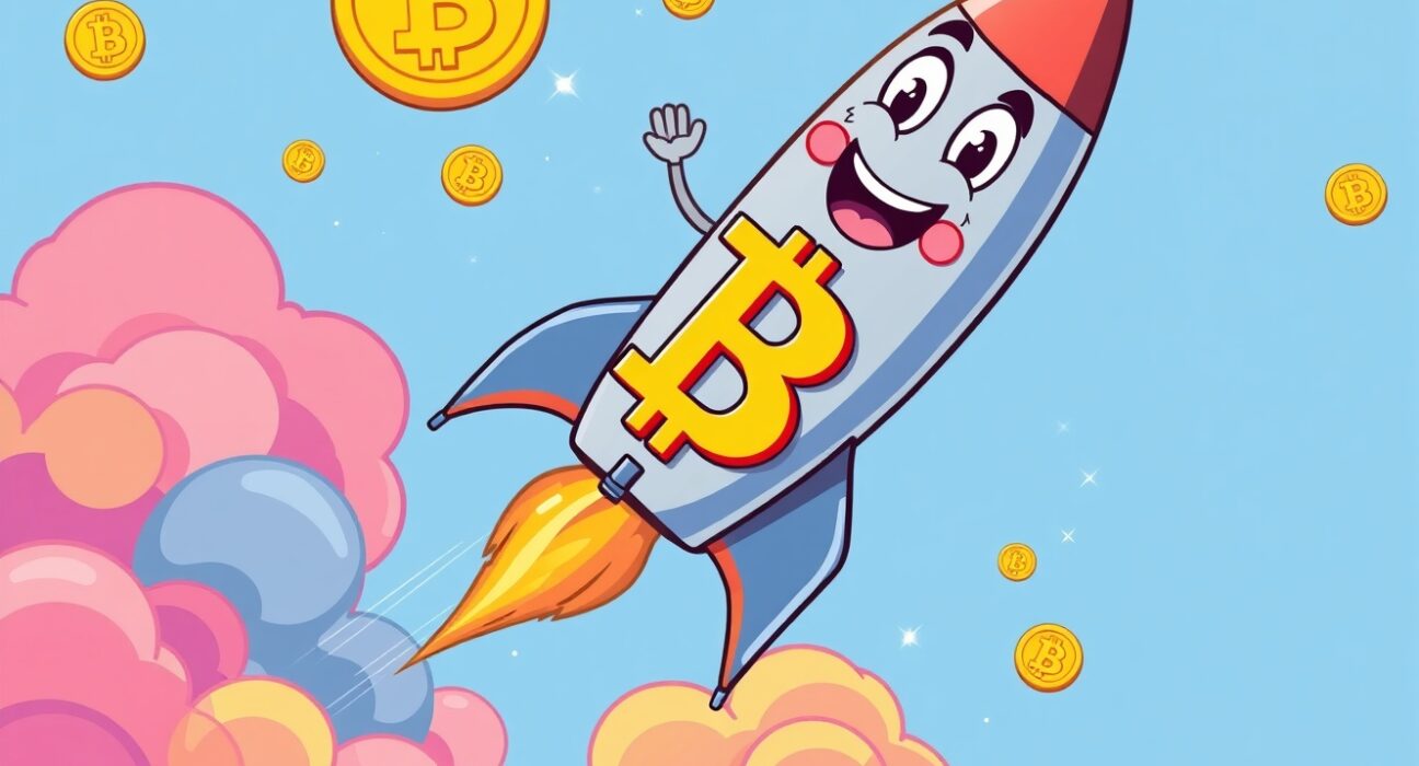 Bitcoin rocket soaring during BTC price surge to new heights