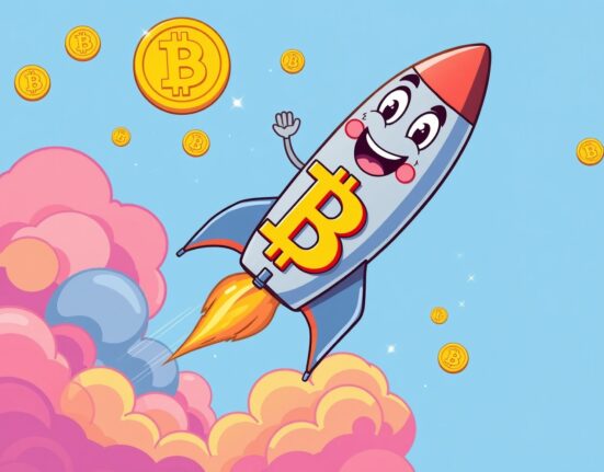Bitcoin rocket soaring during BTC price surge to new heights