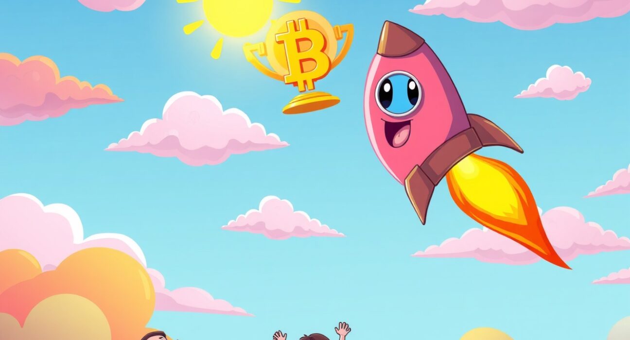Bitcoin rocket celebrating as BTC price reaches new record high