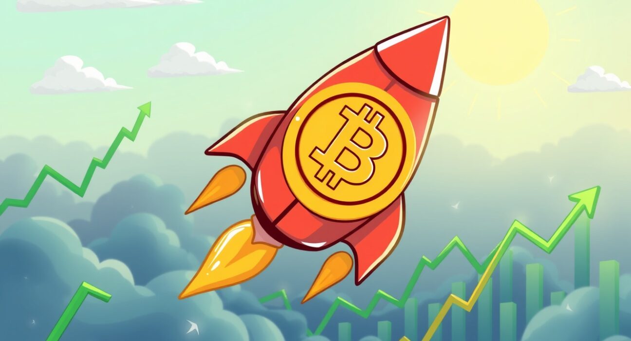 A cartoon rocket coin symbolizing the remarkable BTC price surge above $94,000.
