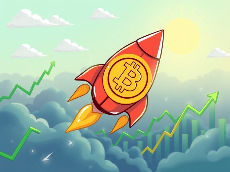 A triumphant cartoon bull leaping over a chart showing the stunning BTC price surge above $94,000.