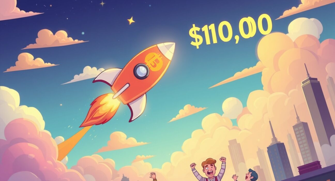 Bitcoin rocket celebrating BTC price reaching $100,000 milestone in cryptocurrency market