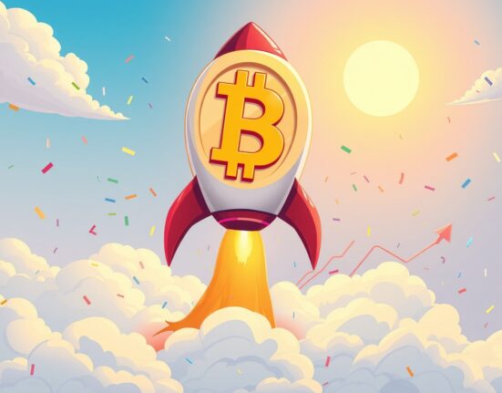 Bitcoin rocket celebrating as BTC rises above $96,000 milestone