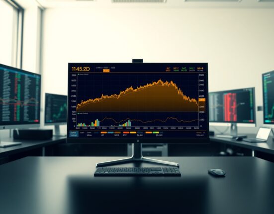 BTC Spot Cumulative Volume Delta chart with volume heatmap and order flow lines on a trading monitor